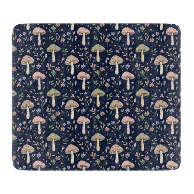 Moody Dark Navy Fungi Dark Academia Kitchen Gift Cutting Board (Front)