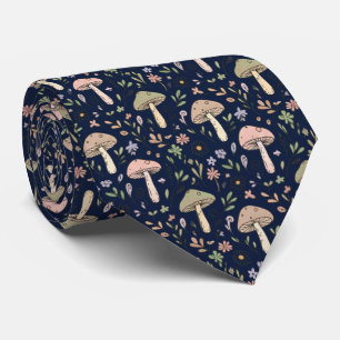 Moody Dark Navy Fungi Formal Wedding Groomsmen Neck Tie