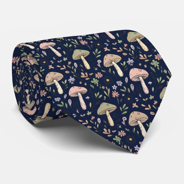 Moody Dark Navy Fungi | Formal Wedding Groomsmen Neck Tie (Rolled)