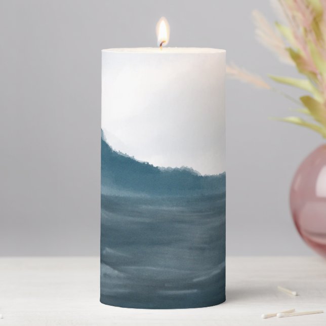 Moody Dark Ocean Waves Under Overcast Sky Painting Pillar Candle (In Situ)