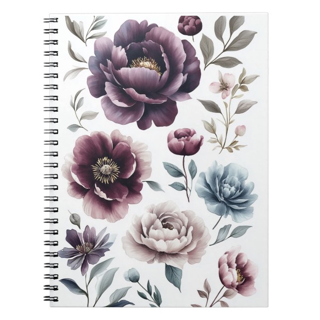 moody dark purple and burgundy peonies notebook (Front)