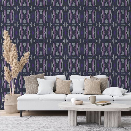 Moody Dark Purple Medium Gray Bohemian Art Pattern Wallpaper