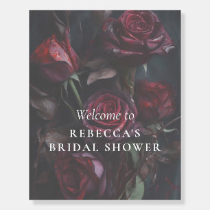 Moody Dark Red Roses Floral Bridal Shower Welcome Foam Board