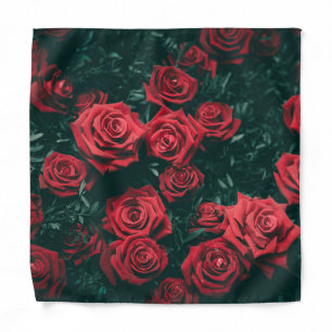 Moody Dark Red Roses Floral Pattern Background Bandana