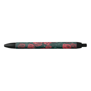 Moody Dark Red Roses Floral Pattern Background Pen