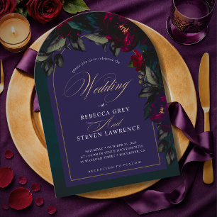Moody Dark Red Turquoise Floral Wedding arch Invitation