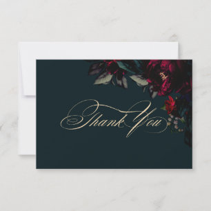 Moody dark red turquoise gothic floral wedding thank you card