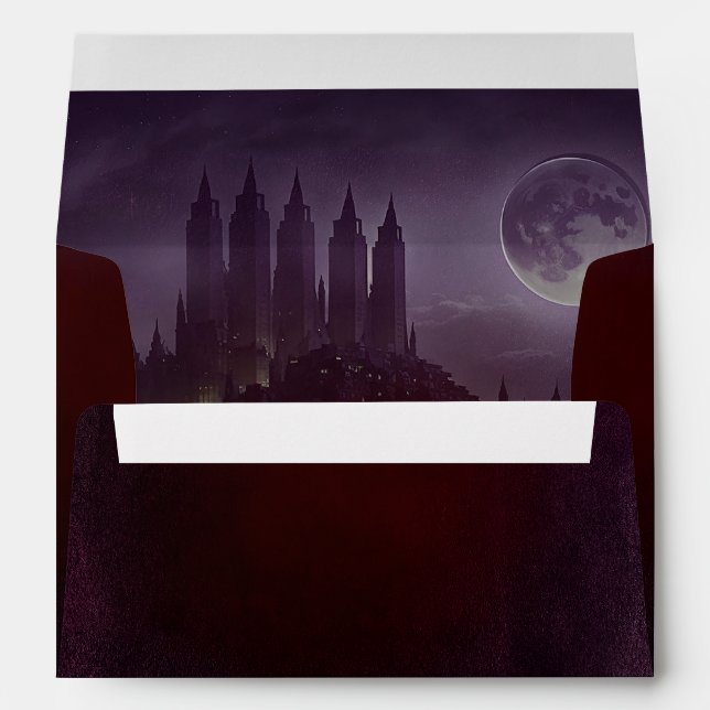 Moody Dark Romance Burgundy Velvet Wedding Envelope (Back (Bottom))