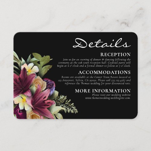 Moody Dark Romantic Floral Elegant Wedding Enclosure Card