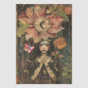 Moody Dark Rustic Fantasy Garden Girl Decoupage Tissue Paper