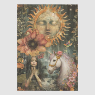 Moody Dark Rustic Fantasy Garden Girl Decoupage Tissue Paper