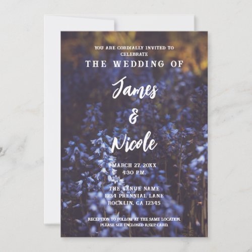 Moody Dark Rustic Purple Flower Field Wedding Invitation