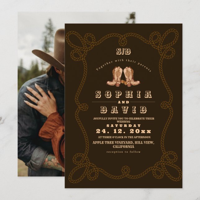 Moody Dark Rustic Western Wedding  Invitation (Front/Back)