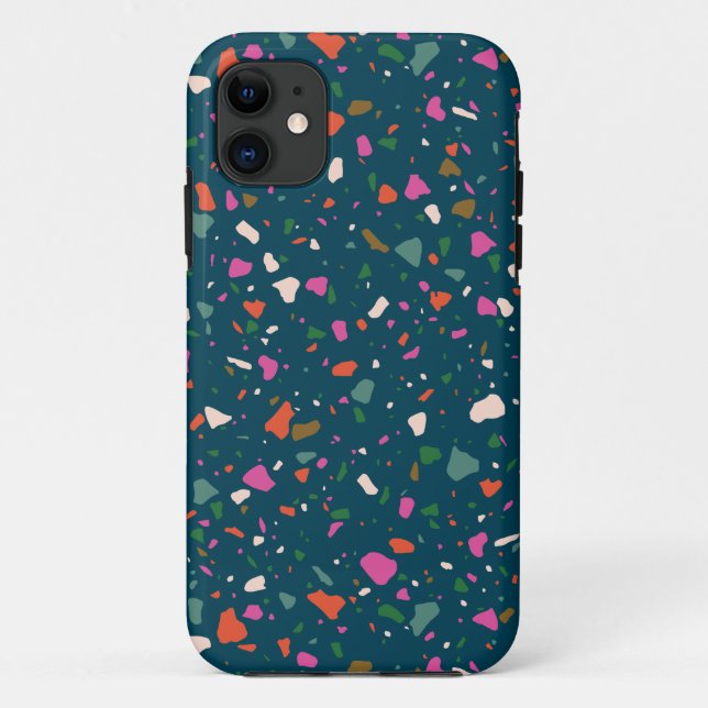 Moody Dark Teal Terrazzo Phone Case (Back)