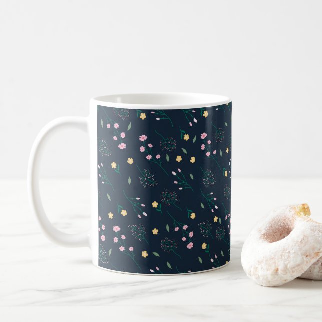 Moody Dark Victorian Botanical Floral Pattern Coffee Mug (With Donut)