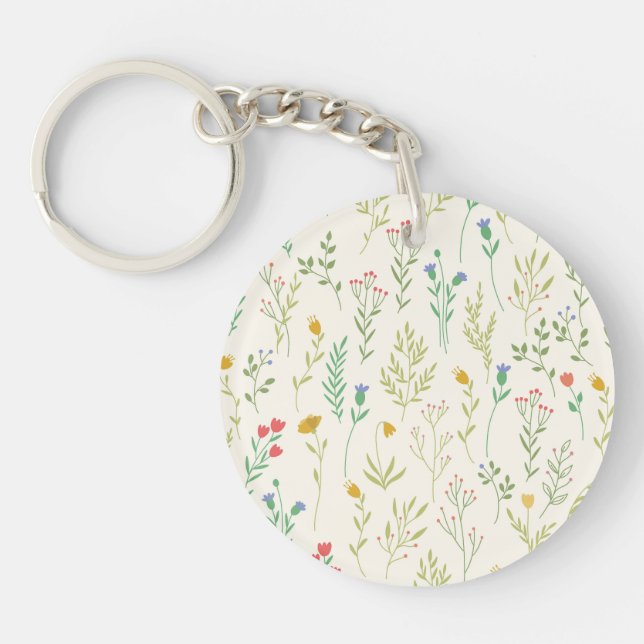 Moody Dark Victorian Botanical Floral Pattern Keychain (Front)
