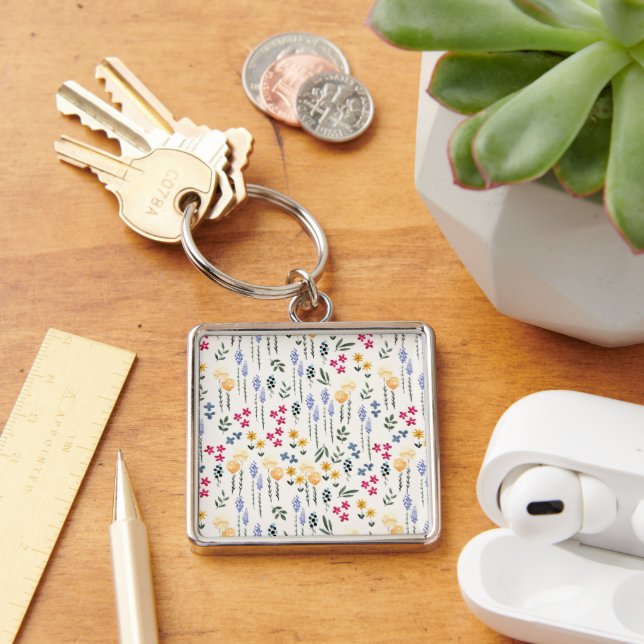 Moody Dark Victorian Botanical Floral Pattern Keychain (Desk)