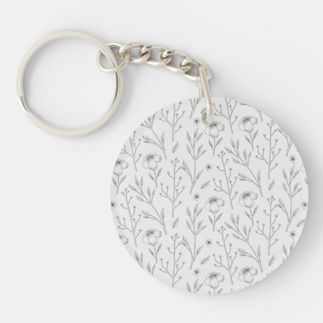 Moody Dark Victorian Botanical Floral Pattern Keychain (Front)