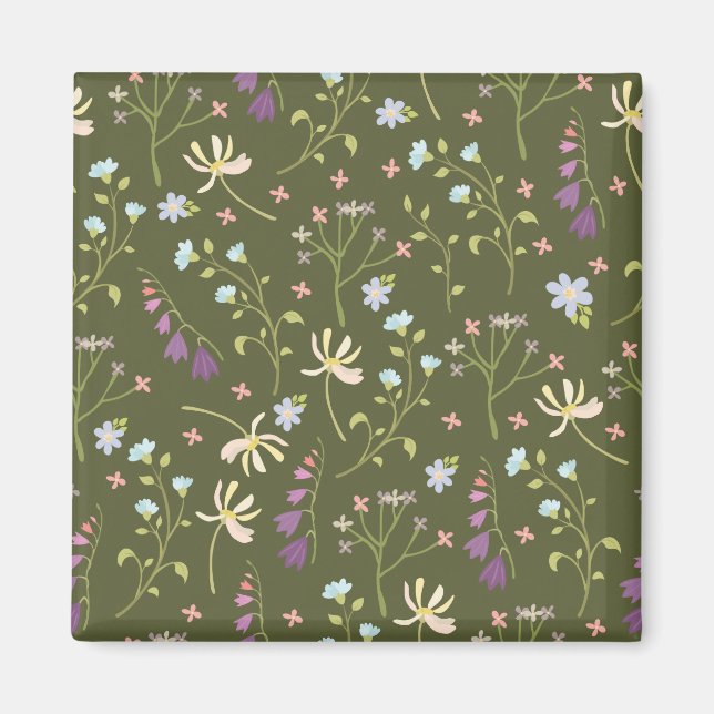Moody Dark Victorian Botanical Floral Pattern Magnet (Front)