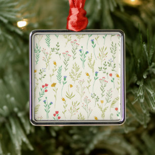 Moody Dark Victorian Botanical Floral Pattern Metal Ornament