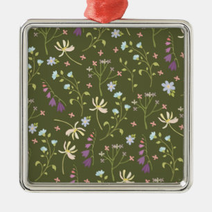 Moody Dark Victorian Botanical Floral Pattern Metal Ornament