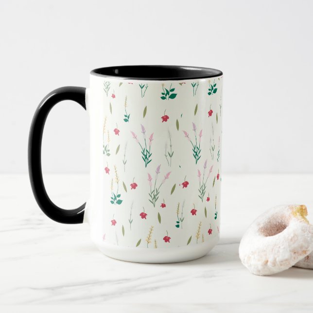 Moody Dark Victorian Botanical Floral Pattern Mug (With Donut)