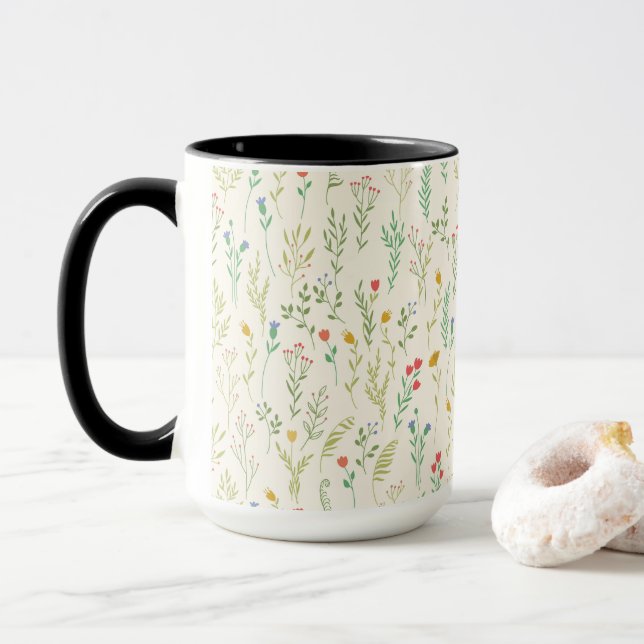 Moody Dark Victorian Botanical Floral Pattern Mug (With Donut)