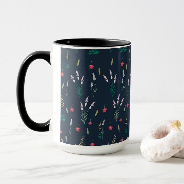 Moody Dark Victorian Botanical Floral Pattern Mug (With Donut)