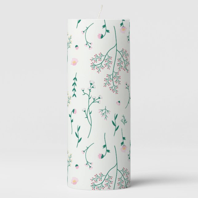 Moody Dark Victorian Botanical Floral Pattern Pillar Candle (Front)