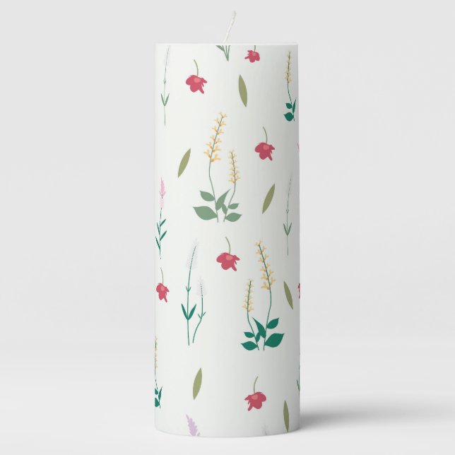 Moody Dark Victorian Botanical Floral Pattern Pillar Candle (Front)