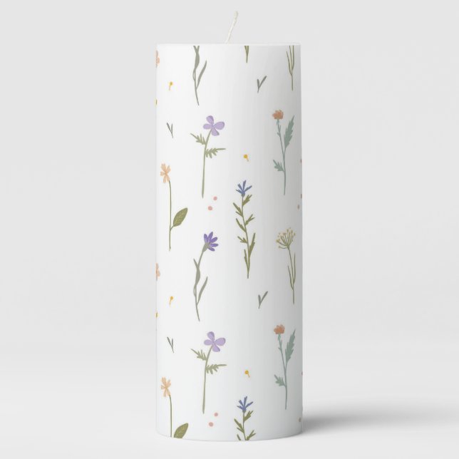 Moody Dark Victorian Botanical Floral Pattern Pillar Candle (Front)
