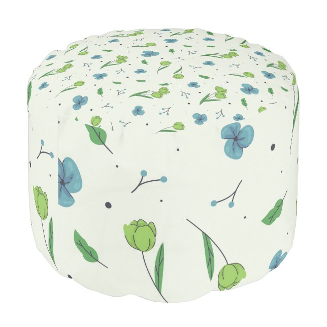 Moody Dark Victorian Botanical Floral Pattern Pouf (Angled Back)