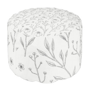 Moody Dark Victorian Botanical Floral Pattern Pouf