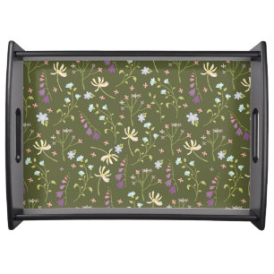Moody Dark Victorian Botanical Floral Pattern Serving Tray