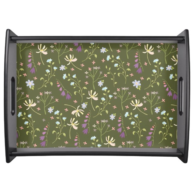 Moody Dark Victorian Botanical Floral Pattern Serving Tray (Front)