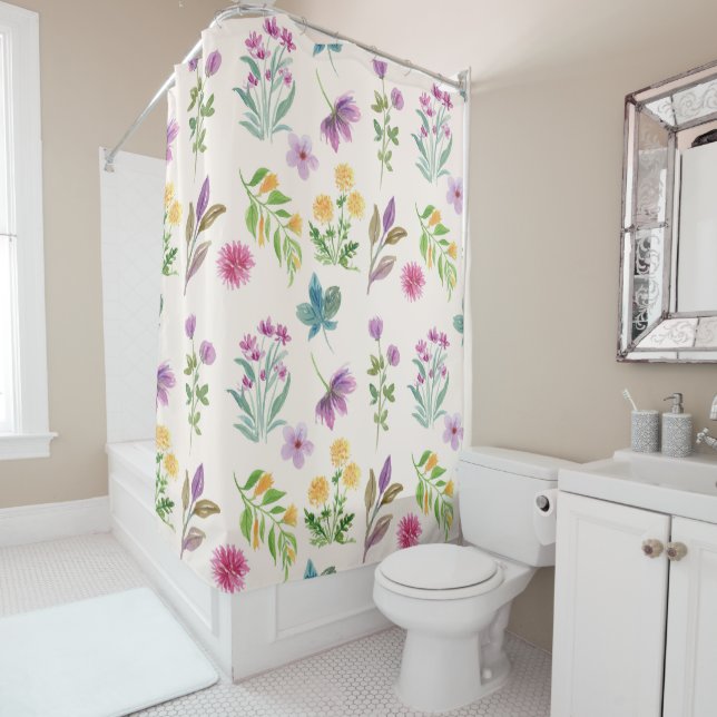 Moody Dark Victorian Botanical Floral Pattern Shower Curtain (In Situ)