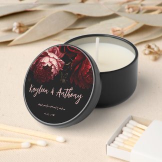 Moody dark vintage flowers wedding custom mini candle favors