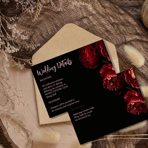 Moody dark vintage flowers wedding details enclosure card