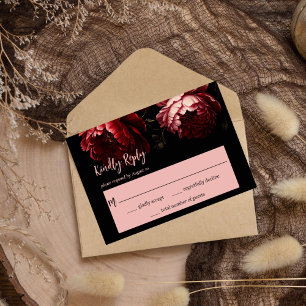 Moody dark vintage flowers wedding RSVP card