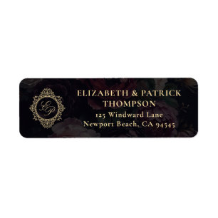Moody Dark Vintage Victorian Crest Peony Wedding Label