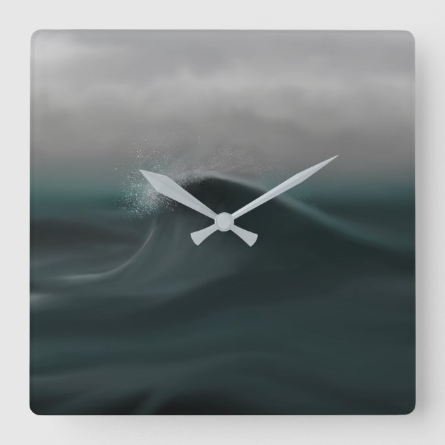 Moody deep green wave in storm square wall clock (Front)
