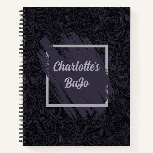 Moody Deep Navy Blue Floral Pattern Notebook (Front)