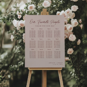 Moody Dusty Rose Burgundy Minimal Seating Chart Foam Board