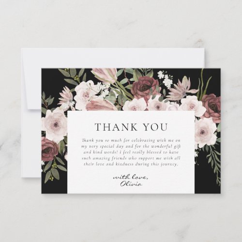 Moody Dusty Rose Floral Bridal Shower Thank You Card