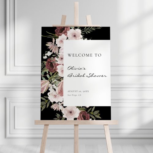 Moody Dusty Rose Floral Welcome Sign