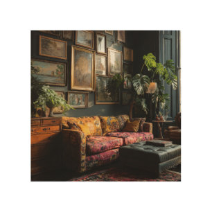 Moody Eclectic Gallery Wall Living Room Wood Wall Art