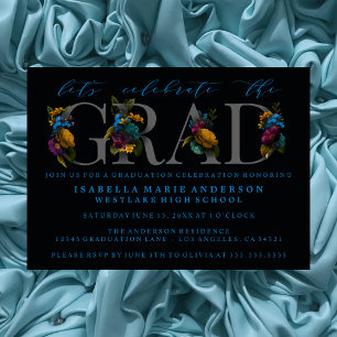 MOODY ELEGANT FLORAL GRADUATION PARTY INVITATION