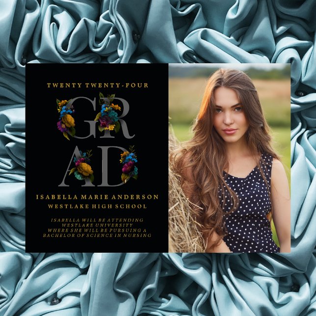 MOODY ELEGANT FLORAL PHOTO GRADUATION ANNOUNCEMENT (Creator Uploaded)