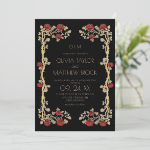 Moody Elegant Flowers Ornate Rose Wedding Invitation
