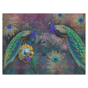 Moody Elegant Peacock Feather Glitter Decoupage Tissue Paper